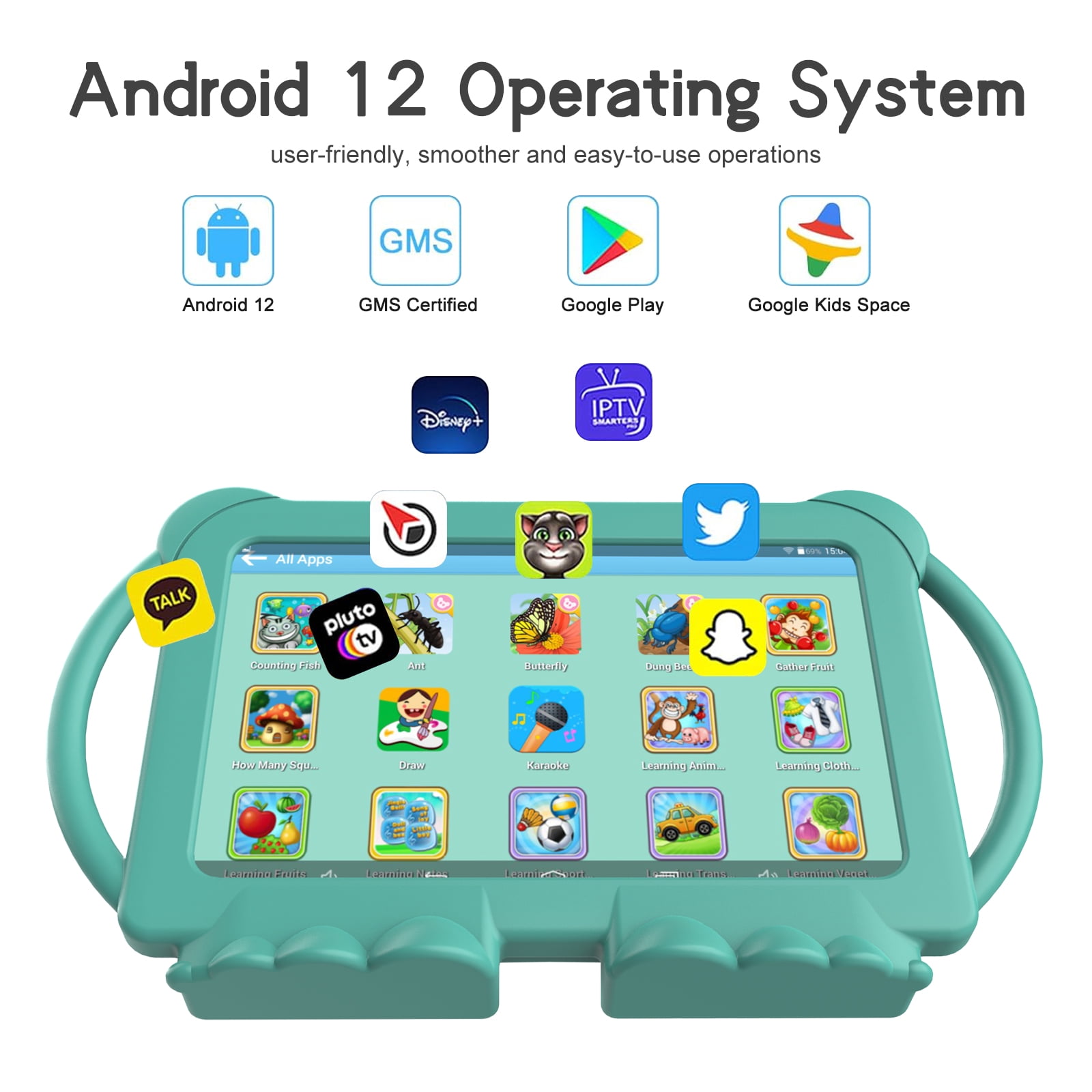 YQSAVIOR Kids Tablet 7 inch Tablet for Kids Android 12 Toddler Tablet 4GB RAM+32GB ROM WiFi Tablet Pre Installed & Parent Control Learning Education Tablet Dual Camera IPS Touch Screen