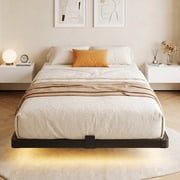 Kbun Twin Size Floating Bed Frames with LED Lights and Charging Station, Black, Platform Bed Frame No Box Spring Needed, Noise-Free, Easy Assembly