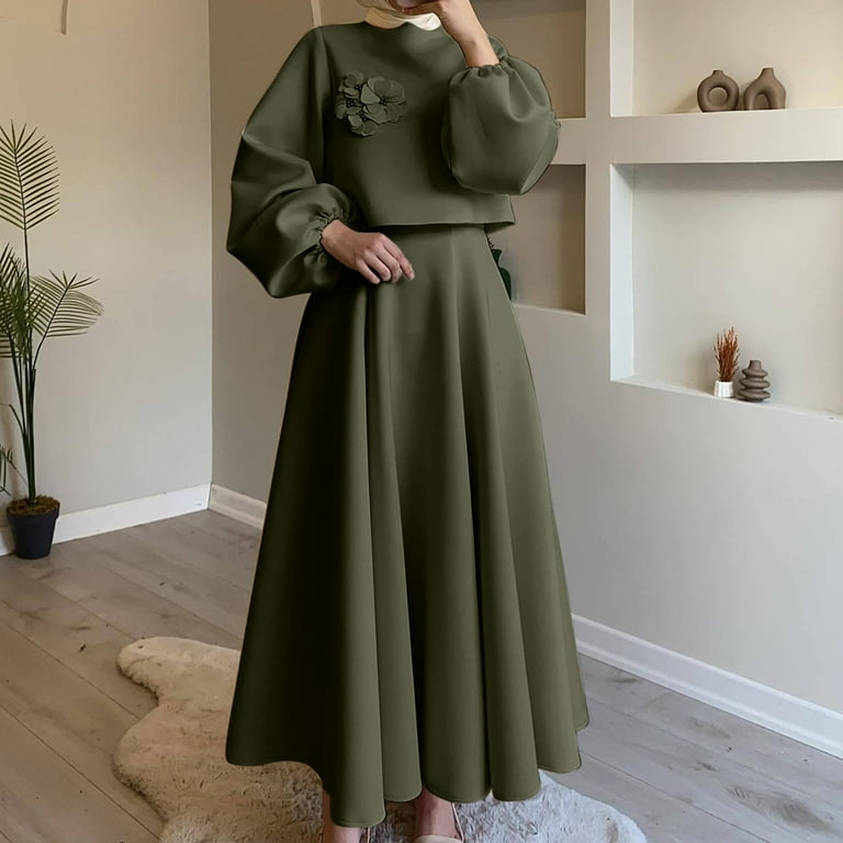 Busydd Womens Dresses Solid Color Long Sleeve Homecoming Dresses Round Neck  Tiered Flowy Maxi Dresses Fashion Elegant Flower Wedding Guest Dress Prom  Formal Dress - Walmart.com