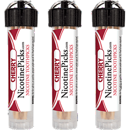 Three Pack Nicotine Picks - Cherry - Nicotine Infused Toothpicks-Great Tasting Alternative To Nicorette, Gum Or E-Cigarrettes - 60 Picks