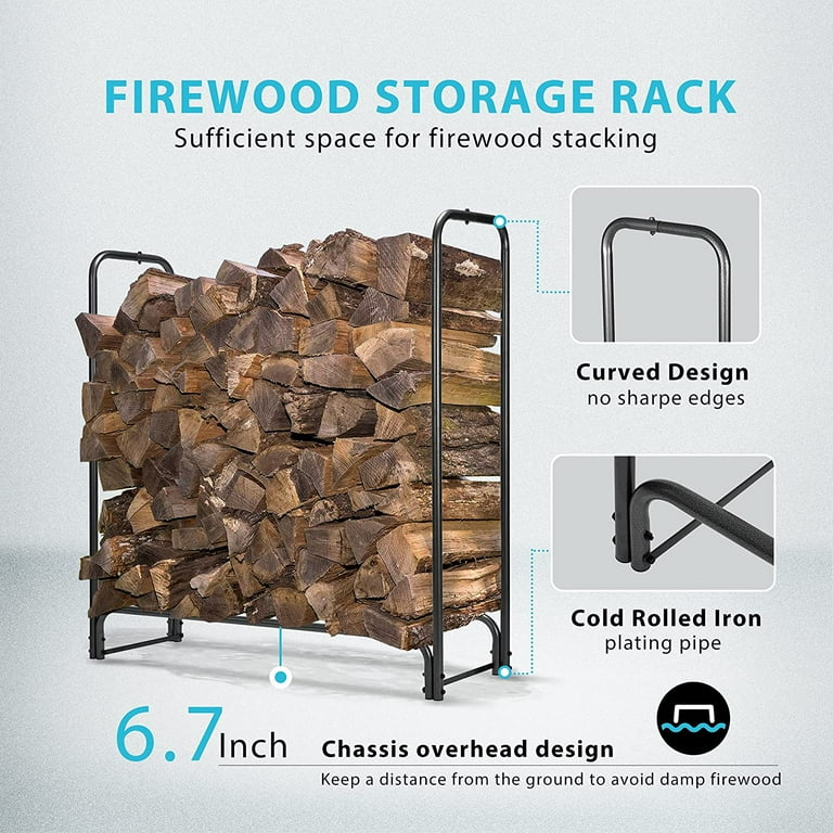 4ft Heavy Duty Indoor Outdoor Firewood Storage Log Rack with Cover Combo Set Black 4ft Heavy Duty Indoor Outdoor Firewood Storage Log Rack with Cover Combo Set Black