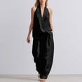 thumbnail image 2 of DHFJKG Linen Sets For Women 2 Piece Sleeveless Deep V Neck Tank Top Wide Leg Pants Beach Vacation Outfits, 2 of 6