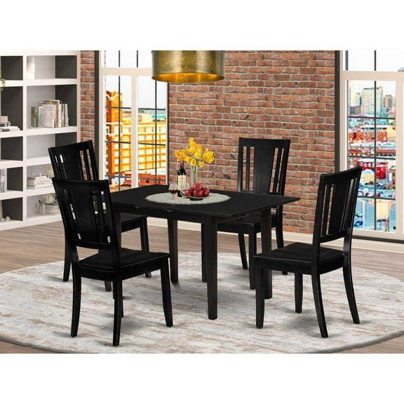 East West Furniture Norfolk 5-piece Dining Set with Rectangular Table in Black