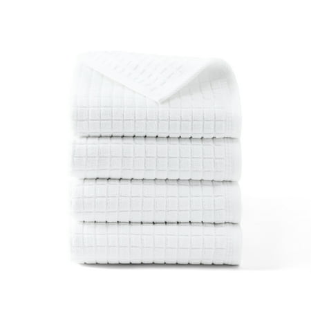 TOWN & COUNTRY EVERYDAY 4-Piece Textured Windowpane Hand Towel Set 20 x30 100% Cotton Plush & Absorbent 550GSM White