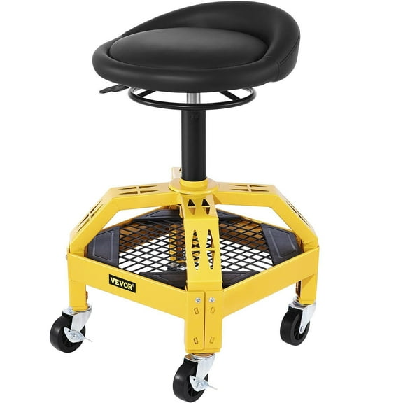 Rolling Garage Stool, Yellow Swivel Mechanic Seat with 360 - 300LB Capacity, 24"-28.7" Height Adjustable, Rolling Wheels & Tool Tray, Ideal for Auto Shops & Garages