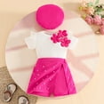 thumbnail image 4 of Baby Girls' Cute 0-3Y 3 Piece Outfit, Rib Short Sleeve Top & Beaded Skort & Beret, Infant Summer Set Hot Pink 9-12 Months, 4 of 8