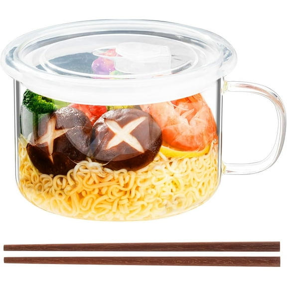 Ramen Bowls Microwavable, Glass Soup Bowls With Handles, 34oz/1000ml Soup Mug With lid, Use-Friendly Ramen Bowl Set With Chopsticks