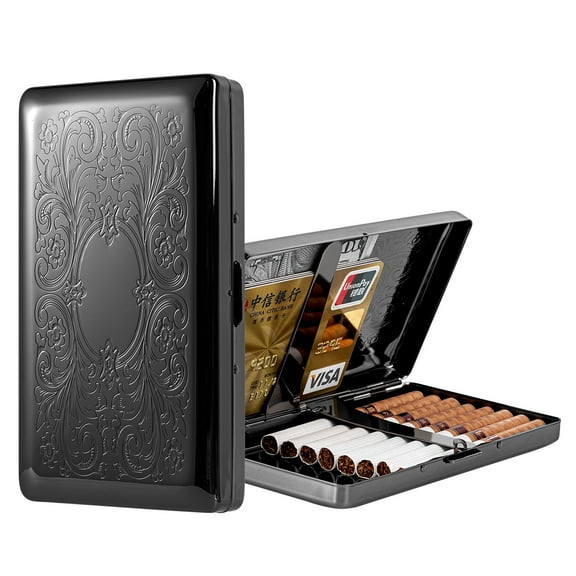 Stylish Vintage Metal Ladies and Men's Cigarette Case,Holds 20pcs 120's Capri Cigarettes (Black)