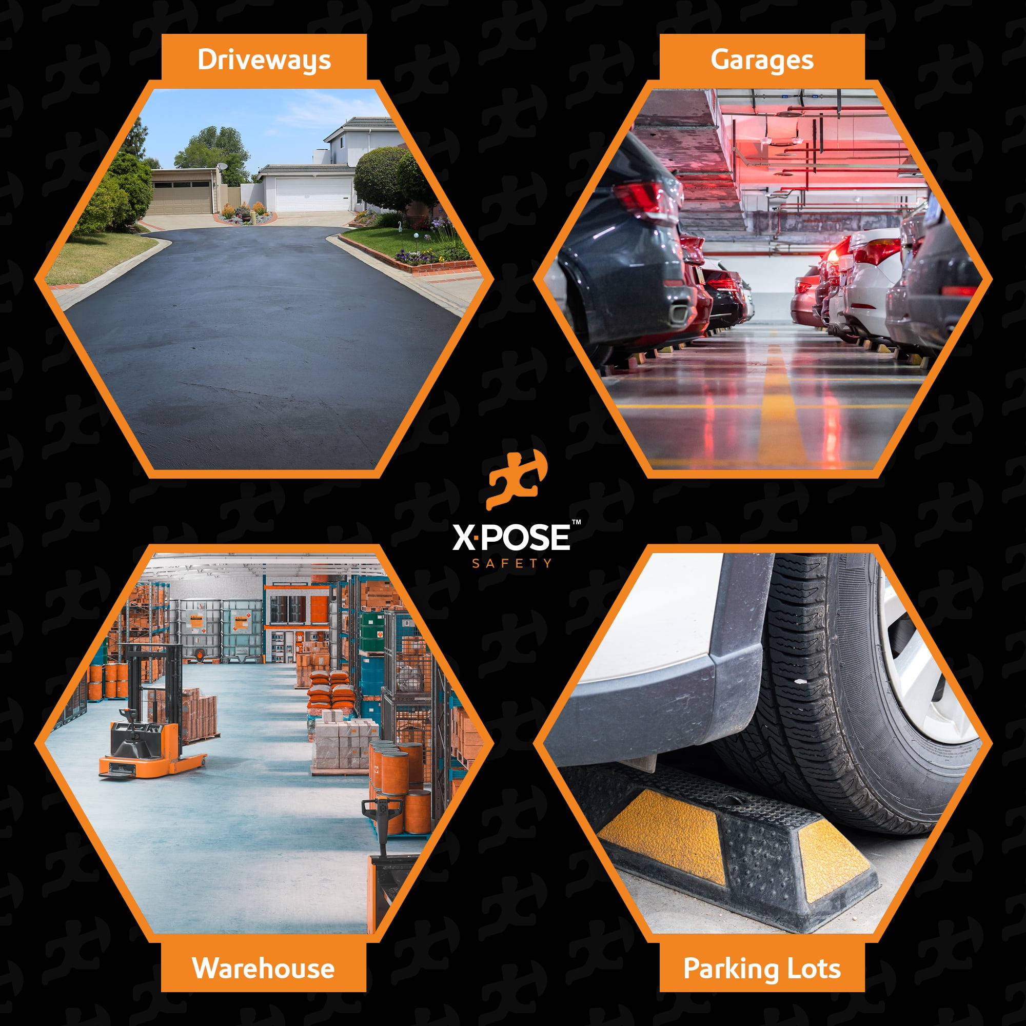 Xpose Safety Parking Block Curb Stop, 72" Heavy Duty Parking Stop Protect Vehicles Walls Yellow Reflective Strip, Car Tire Stopper, Wheel Stop Bumper, Parking Stopper for Garage, Driveway 2 Pack