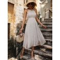 thumbnail image 6 of White Ditsy Floral Halter Neck Cut-Out Waist Maxi Dress For Women, 6 of 6