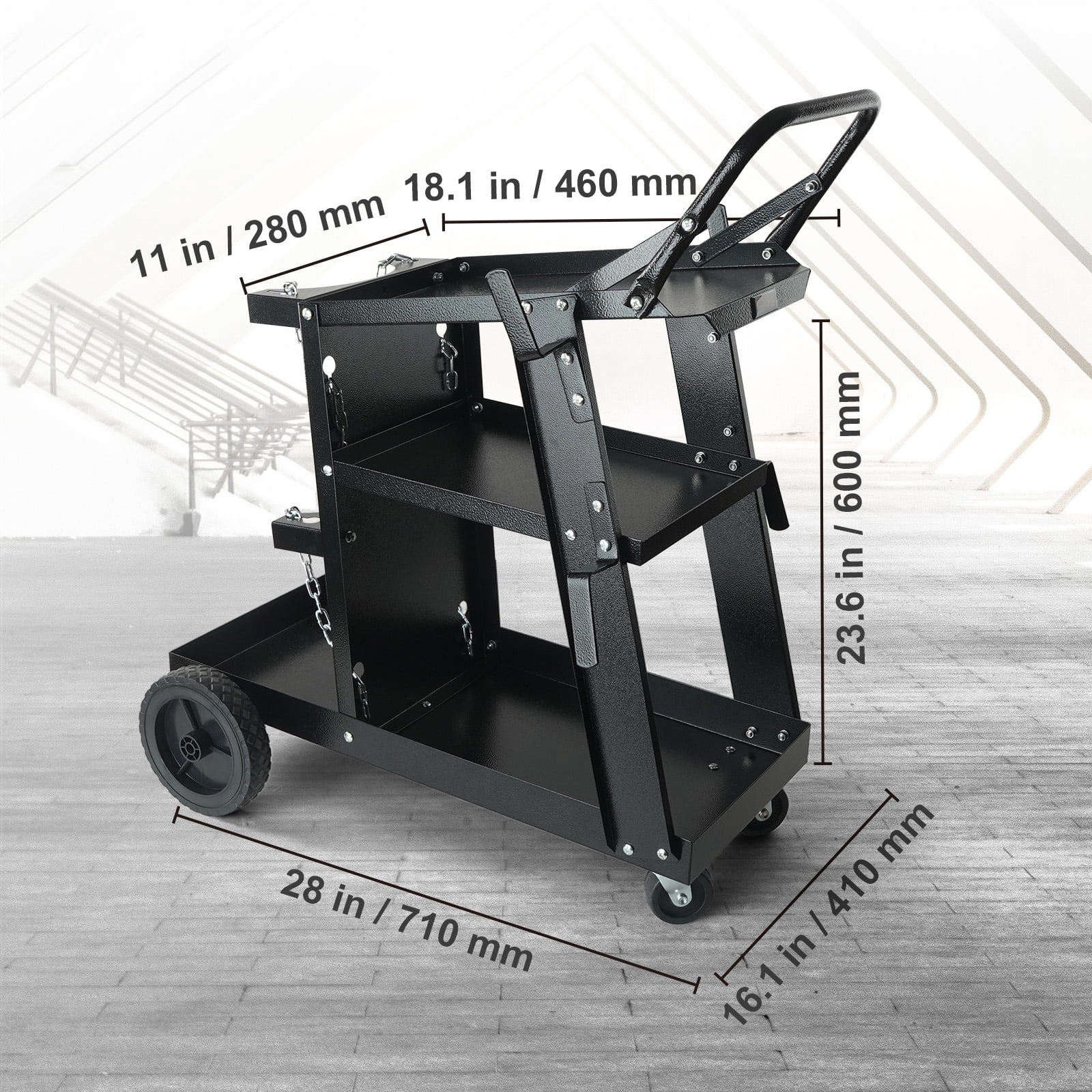 BENTISM Welding Cart, 3-Tier Welder Cart Heavy Duty with 400Lbs Static Weight Capacity, 360° Swivel Wheels, Tank Storage Safety Chains, Rolling MIG Welder Cart for TIG, ARC, MMA Welding Machine