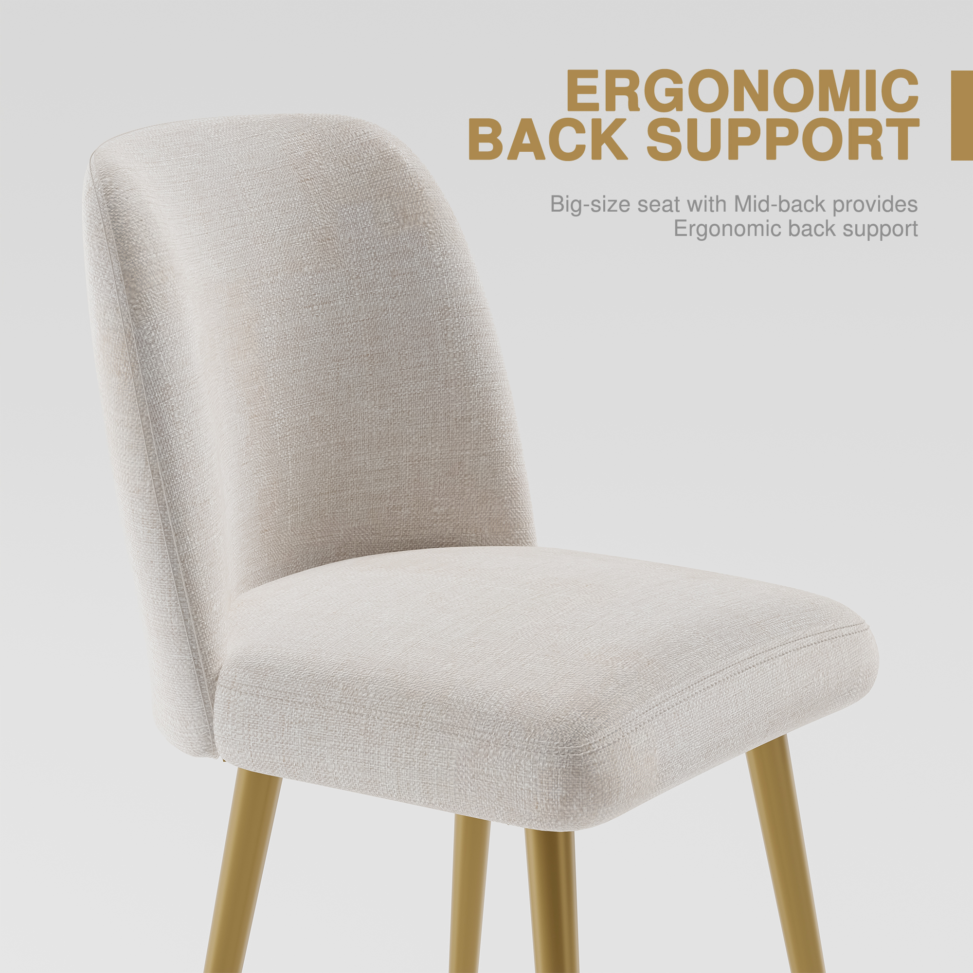 Upholstered Side Chairs Dining Chairs Modern Dining Living Room Kitchen Chairs, Beige with Gold Leg (Set of 2)
