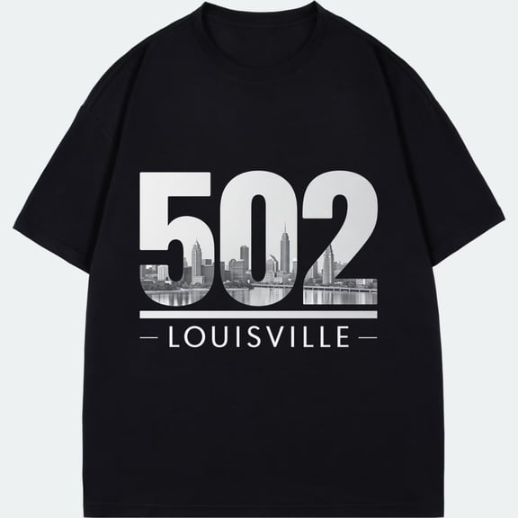 Black T Shirt With 502 Louisville City Skyline Print For Casual Wear And City Pride Display