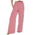 thumbnail image 2 of Huowey Women'S Baggy Cargo Pants Wide Leg Hiking Pants With Pockets Button Casual Daily Stylish Outdoor Athletic Trousers,Red,M, 2 of 4
