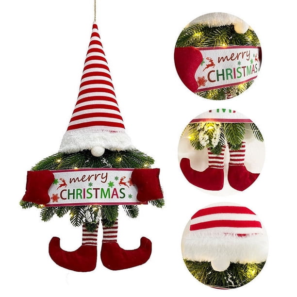 Adornos navideños, adornos navideños, adornos navideños, corona navideña, colgante navideño, colgante de pared navideño de anciano sin rostro, colgante de puerta, corona de anciano sin rostro