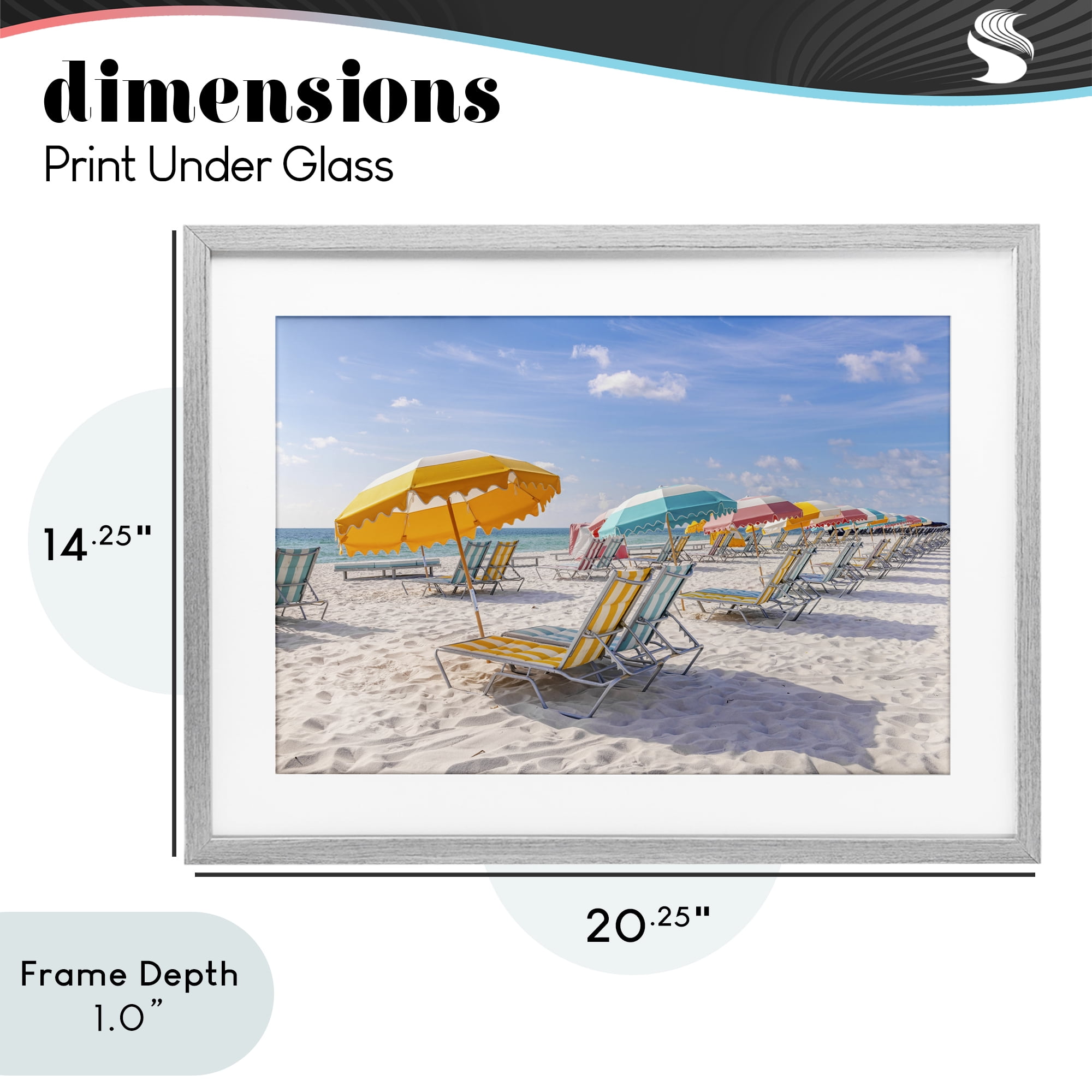 Stupell Industries Striped Umbrellas on Sunny Beach Gray Framed Print Under Glass, design by Richard Silver