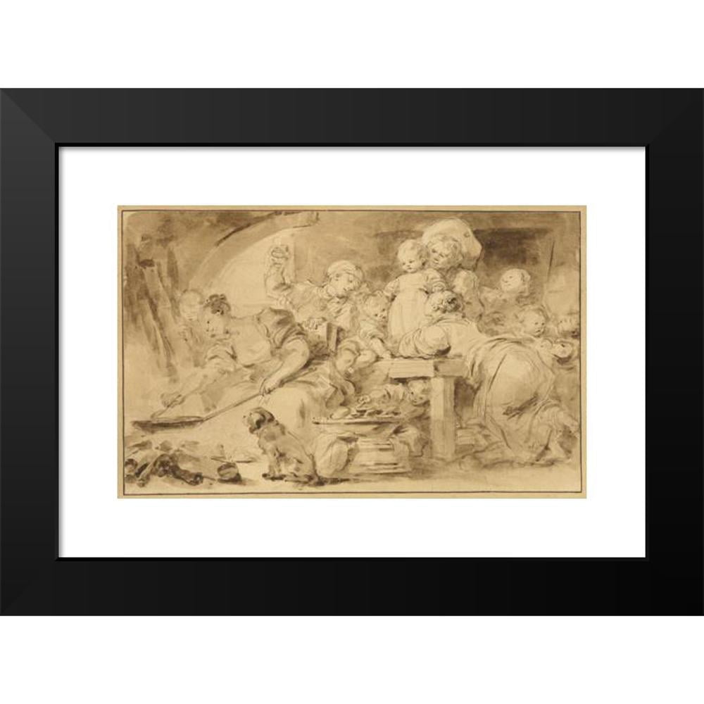 Jean-Honoré Fragonard 14x11 Black Modern Framed Museum Art Print Titled - Making Fritters (Les Beignets) (1782)