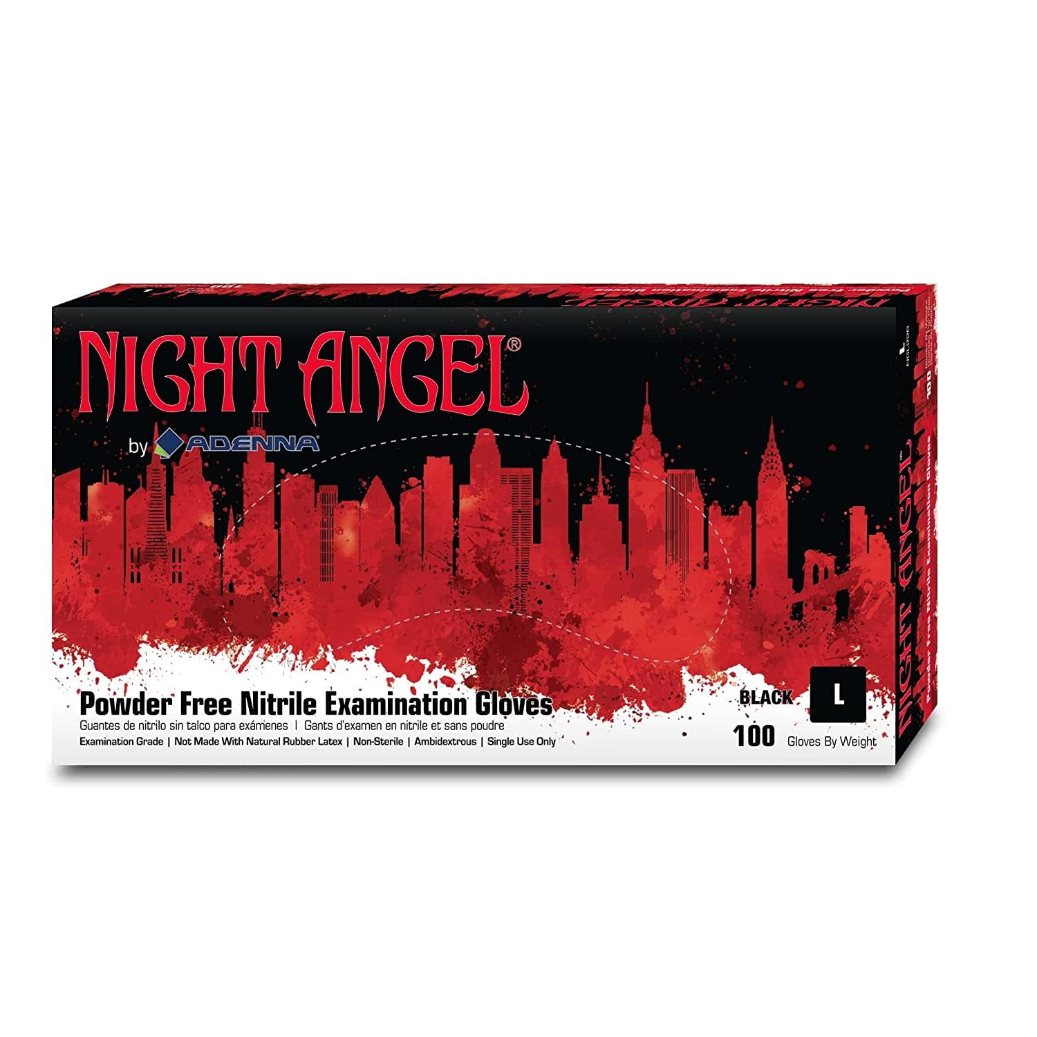 Night Angel 4 mil Nitrile Powder Free Exam Gloves (Black, Large) Box of