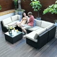 thumbnail image 3 of Cozyhom 7 Pieces Outdoor Patio Sectional Sets PE Rattan Wicker Sectional Sofa Set with Coffee Table, Patio sectional|Outdoor sofa ,Black, 3 of 12