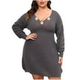 thumbnail image 2 of Zedker Oversized Sweater Dresses for Women 2025 Fall Winter Knit Dresses V Neck Casual Mid Length Knitted Dresses Plus Size Gray XXXL, 2 of 6