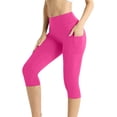 thumbnail image 3 of Seffadzy Women's Capris Leggings High Waisted Tummy Control Pocket Stretchy Solid Color Casual Sports Fitness Workout Yoga Pants Hot Pink L, 3 of 8