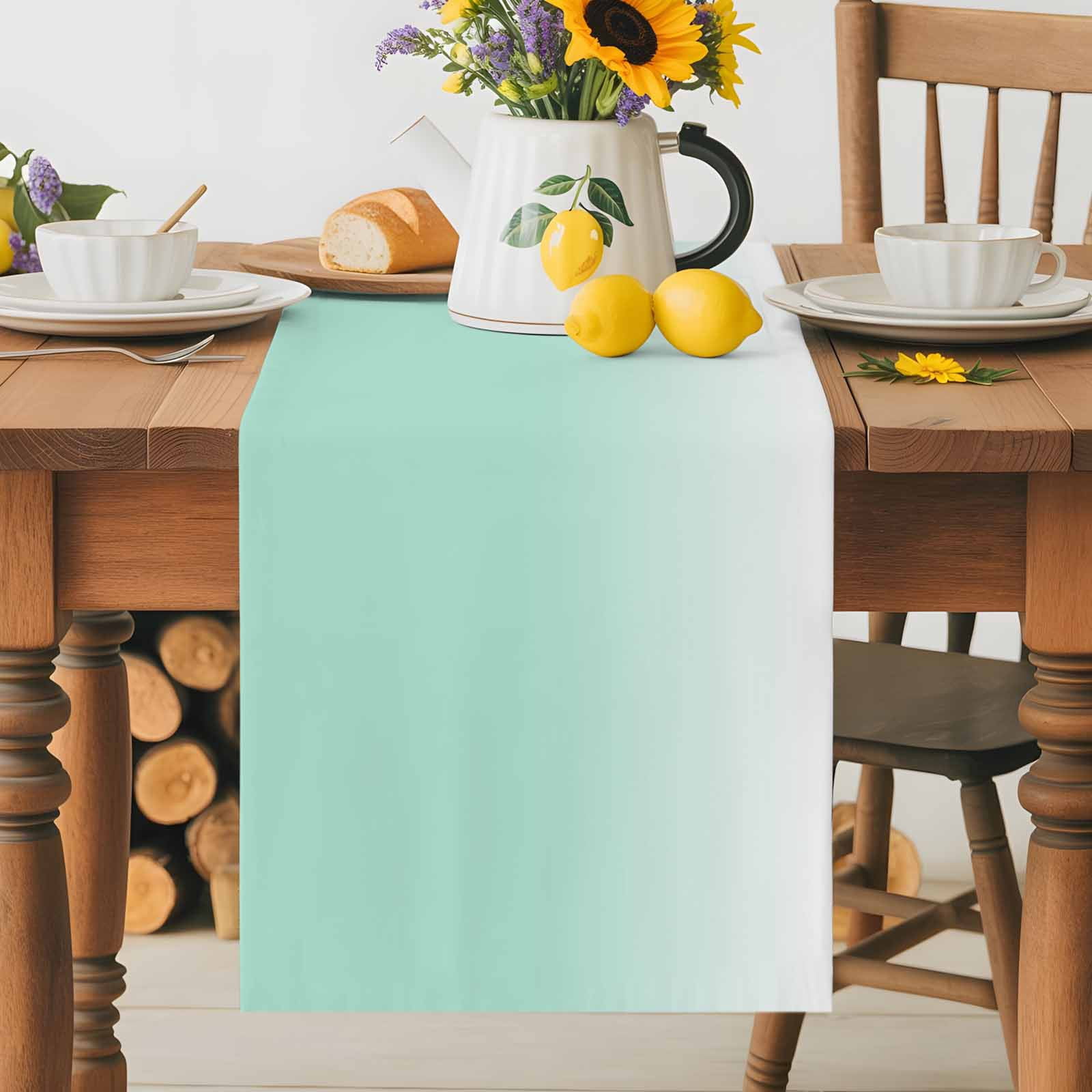 Green Gradient Art on White Table Runner 90 Inches Long, Summer Style Table Runners Tabletop Scarf Kitchen Dining Tables Decoration for Home Party Indoor Outdoor
