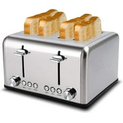 Toaster 4 Slice, Stainless Steel Toaster, Bread Toasters 4 Extra Wide Slot with Bagel/Defrost/Cancle Function,6 Shade Settings with Removable Crumb Tray
