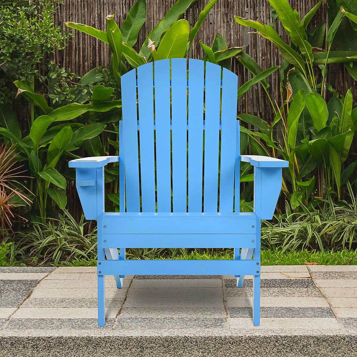 YYAo Patio Chairs, Patio Adirondack Chairs,Oversized Adirondack Chair, Outdoor Fire Pit and Porch Seating, Classic Log Lounge w/ Built-in Cupholder, Blue