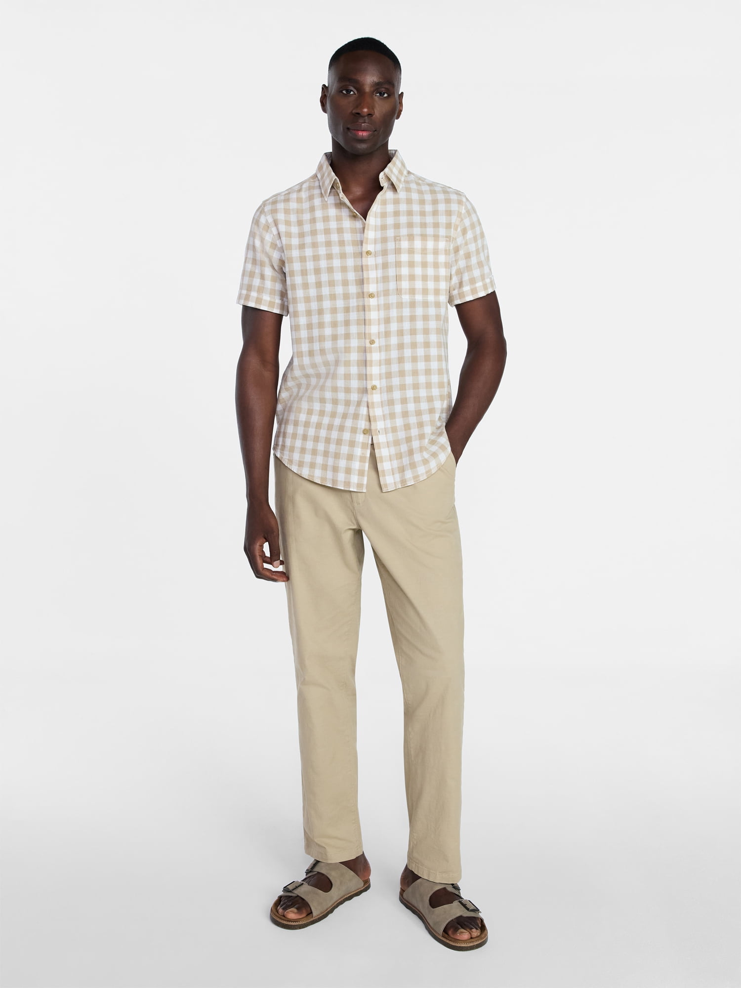 George Men's & Big Men's Modern Fit Poplin Button Up Shirt with Short Sleeves, Sizes XS-5XL