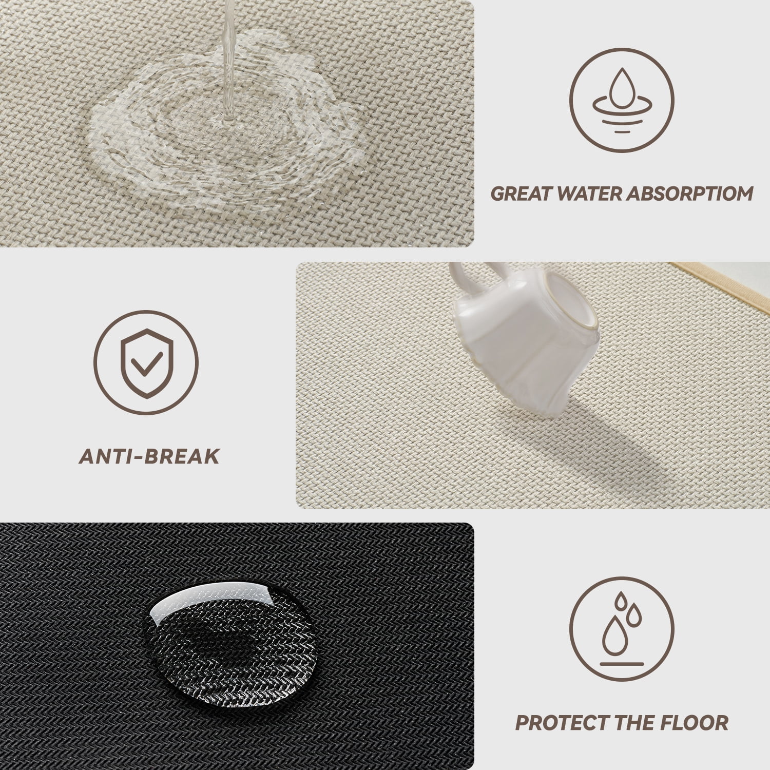 SIXHOME Washable Kitchen Rug, Absorbent Non-Slip Woven Floor Mat, 20"x48", Beige, Rugs for Sink, Laundry, Hallway, Bathroom