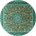 thumbnail image 1 of Ahgly Company Machine Washable Indoor Round Persian Turquoise Blue Traditional Area Rugs, 3' Round, 1 of 4