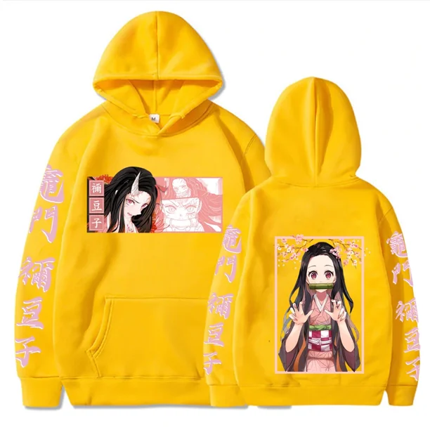 Sudadera con capucha de Anime japonés Demon Slayer para mujer, suéter con estampado de Kamado Nezuko, ropa de calle cálida de talla grande, Harajuku, otoño