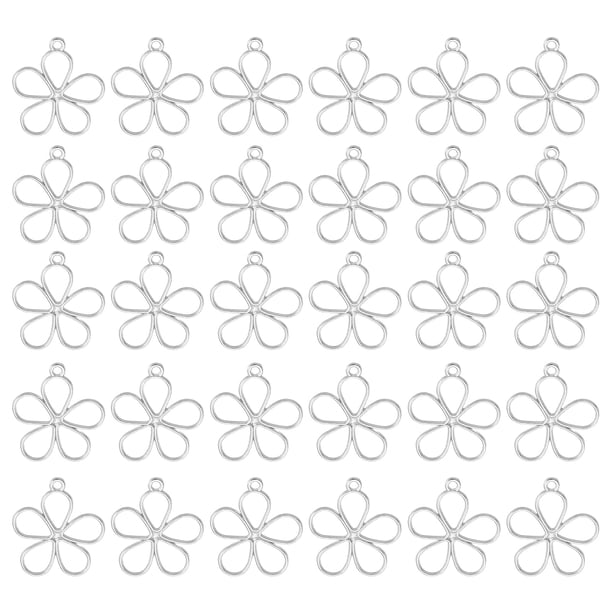 Uxcell 30Pcs Aleación de Pendientes de Bisel Abierto, Colgante de Marco Hueco de Flor del Cielo, Plata Brillante