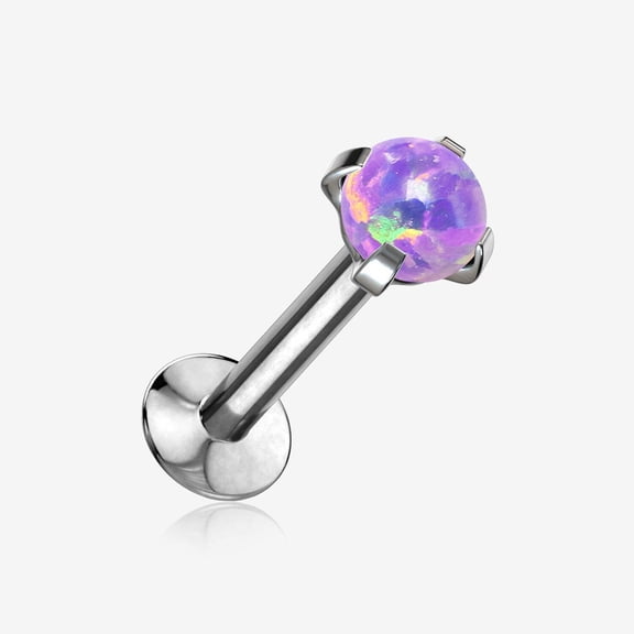 Fire Opal Prong Set Top Threadless Push-In Steel Labret