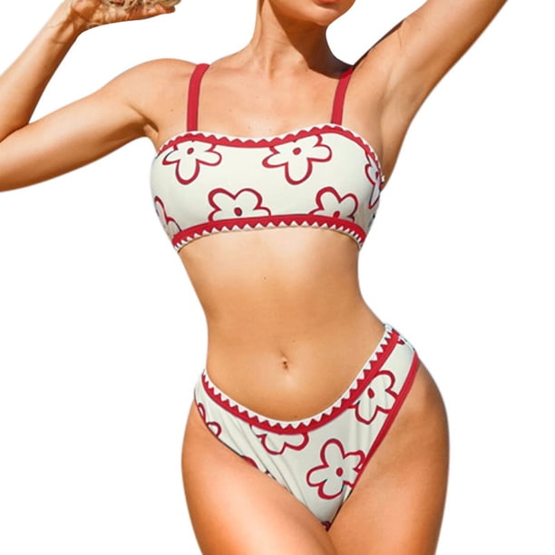 Gibobby Conjunto de traje de baño de bikini Traje de baño Estampado Verano Moda Temperamento Traje de baño dividido Traje de baño sexy(A,XL)