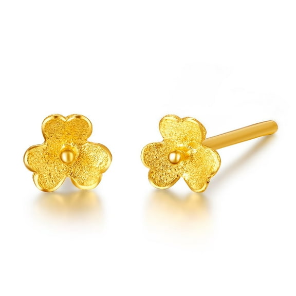 ZHOU LIU FU 24K Gold Earrings Delicate Leaf Clover Floral Stud Earrings Dainty Jewelry for Women Anniversary Birthday AC090379