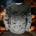 thumbnail image 6 of Rexolia Mens Oversized Waffle T Shirt Halloween Spider Bat Graphic Long Sleeve Casual Comfort Top Gray M, 6 of 7