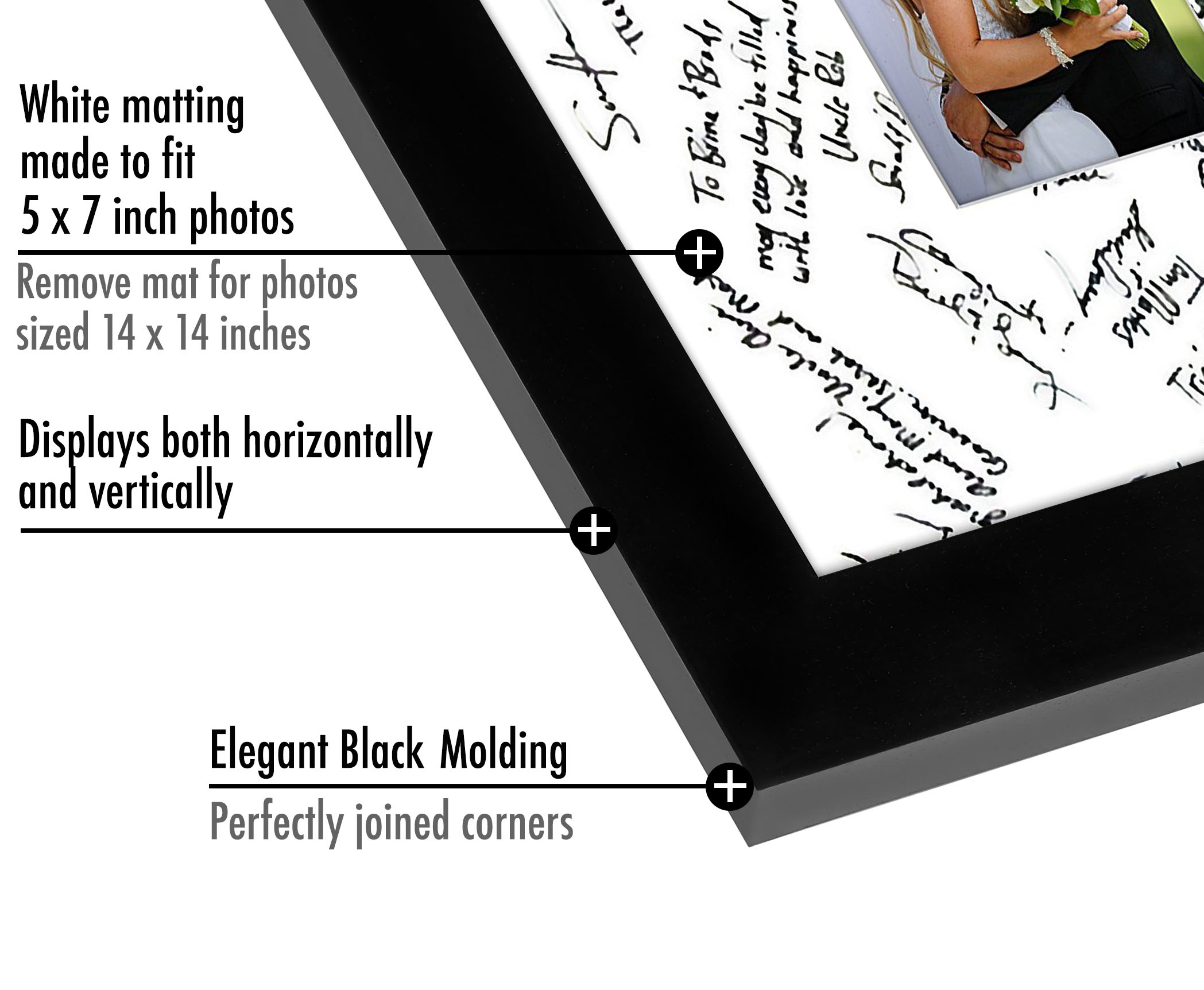 Americanflat 14x14 Wedding Frame with 5x7 mat Glass wedding dedicated providing quality - Black