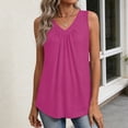 thumbnail image 5 of Kixjoy V Neck Tops for Women Sleeveless Vacation Tank Top Basic Loose Fit Pleated Shirt Fashion Casual Cozy Womens Summer Tops, Hot Pink S, 5 of 6