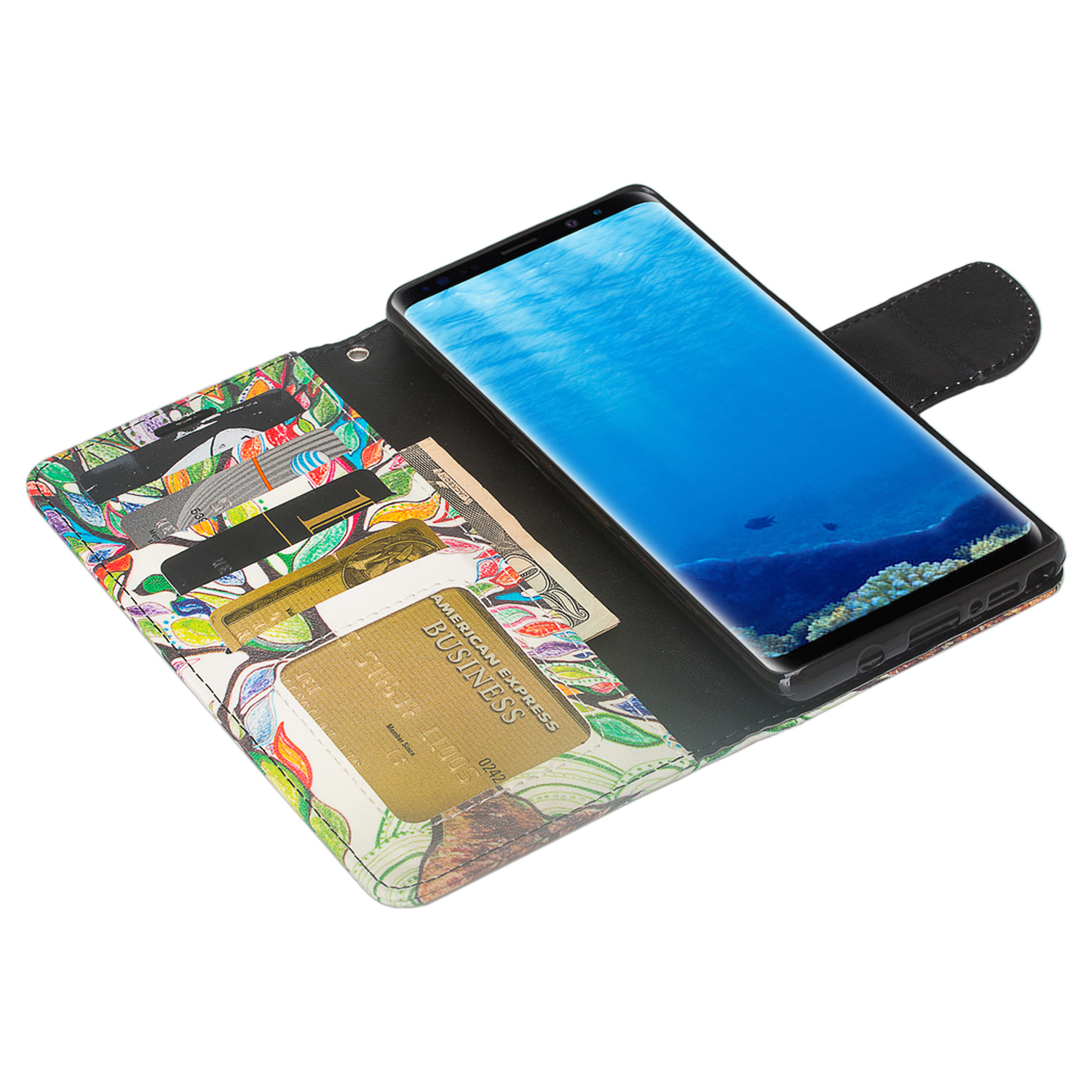 Design Wallet Stand Case for Samsung Galaxy Note 8 Exact Fit with Handstrap