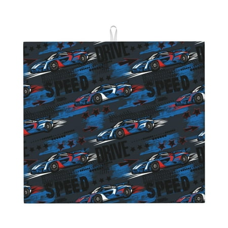 

Pofeuu Blue Sports Car Print Ultra Water Absorbent Microfiber Dish Drying Mat Drying Mat for Kitchen Kitchen Counter Accessories