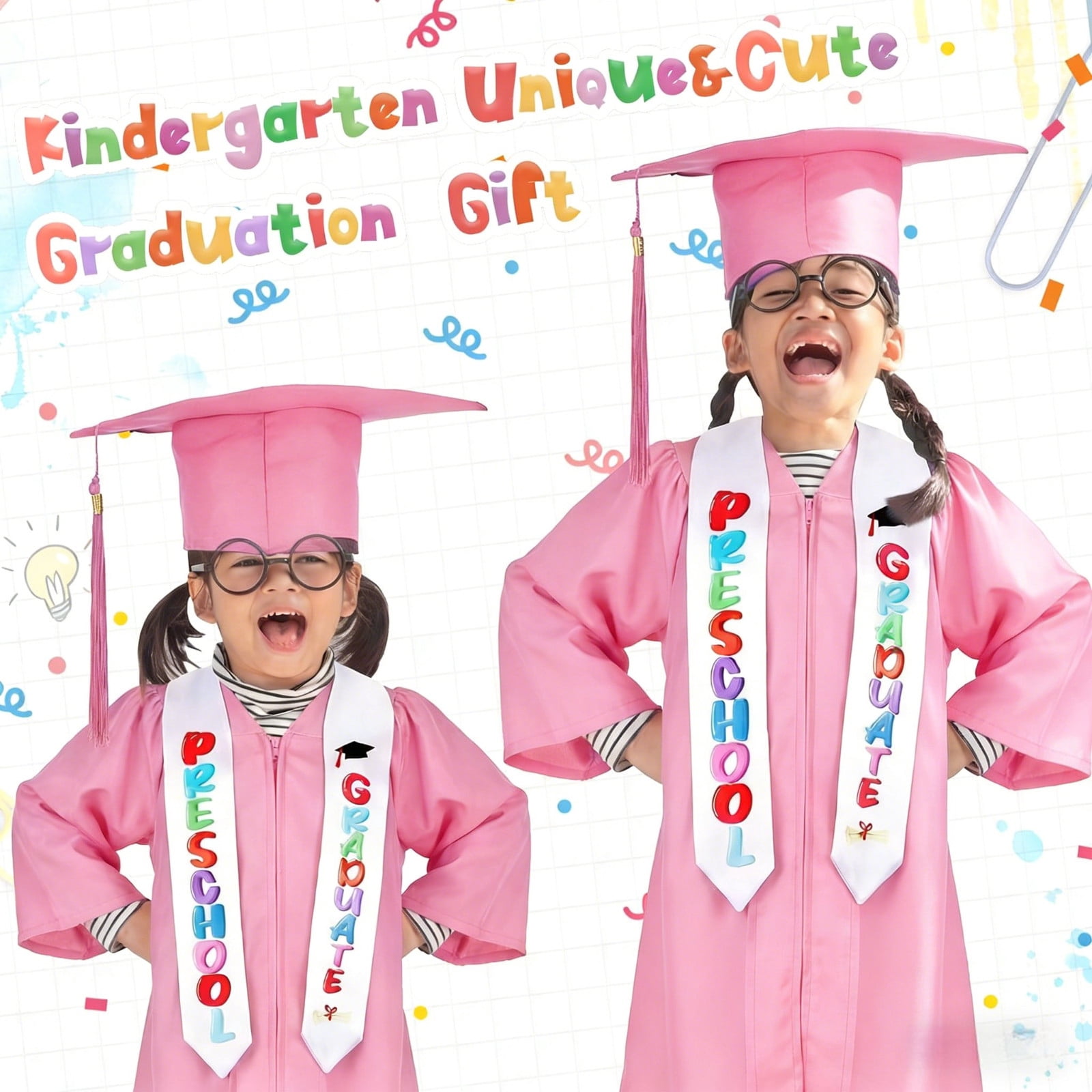 LJMsdf Satin Graduation Attire Set, 2026 Tassel Cap & Stole with Certificate, 5 Sizes for Milestone Celebrations & Commemorative Events