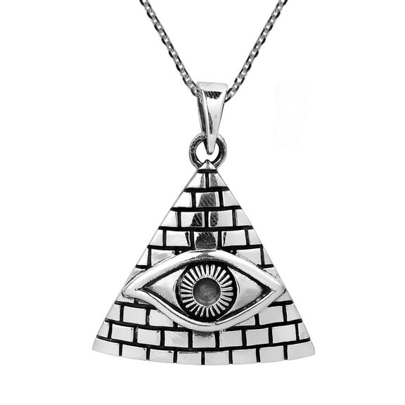 AeraVida All Seeing Eye of Providence and Pyramid Illuminati Sterling Silver Pendant Chain Necklace Stylish and Trendy Casual Unisex Jewelry Gifts