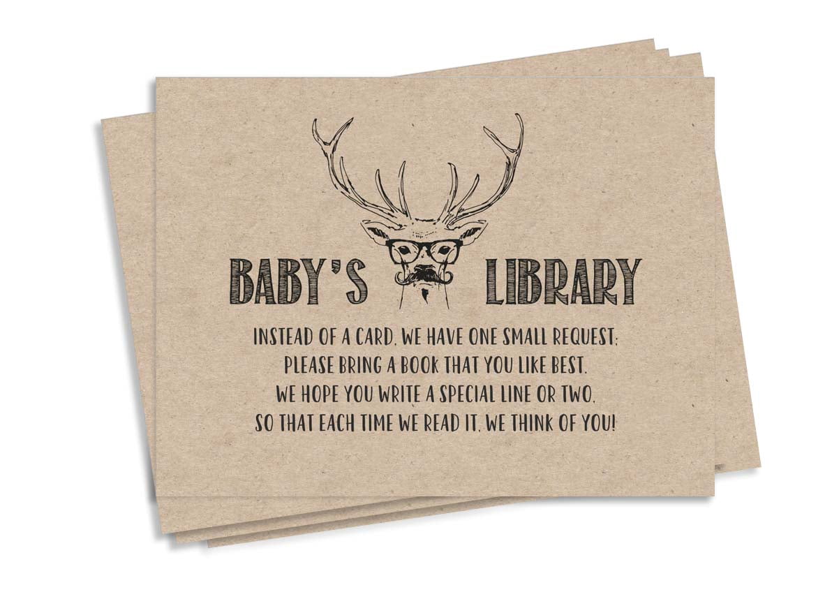 Inkdotpot 30Deer Jungle Animals Gender Neutral Baby Shower Rustic Book Request Cards Bring A Book Instead Of A Card Baby Shower Invitations Inserts Games