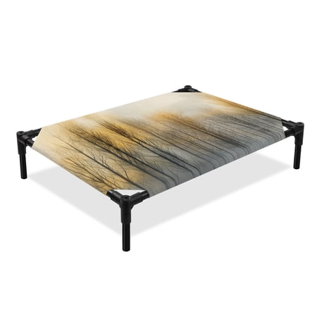 Abstract Oil Elevated Dog Bed Painting Tree and Sunset Cooling Breathable Outdoor Raised Dog Cot Bed with Metal Frame Non-Slip Feet for Medium Dog 24x20in