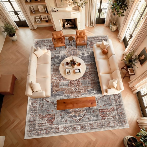 RUUGME Washable 10x14 Area Rugs - Large Rugs for Living Room Stain Resistant Carpet Vintage Rugs for Bedroom with Non Slip Backing Home Decor Floor Decoration Mat 10x14 Brick