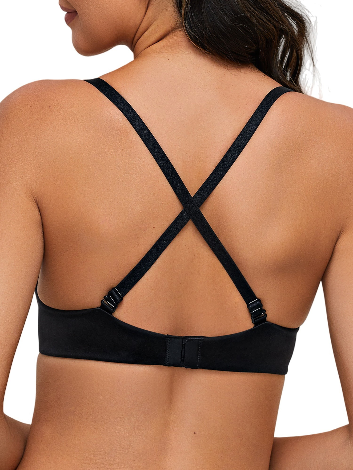Deyllo Women's Push Up Bra Full Coverage Underwire Support Padded Seamless T Shirt Bra, Black 36D