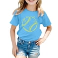 thumbnail image 1 of NINGMENG Hauts et T-Shirts pour Filles, Imprimé Baseball d'Été, Col Rond, Manches Courtes, Décontracté, Bleu, 5-6 Ans, 1 of 4