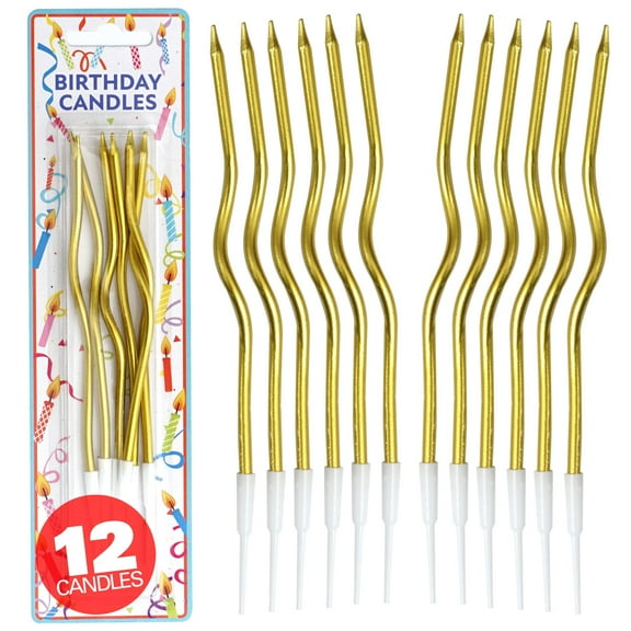 12 Count Gold Spiral Metallic Birthday Candles, Cake Candles, Birthday Parties, Wedding Party, Spiral Candles, Gold Birthday Candles