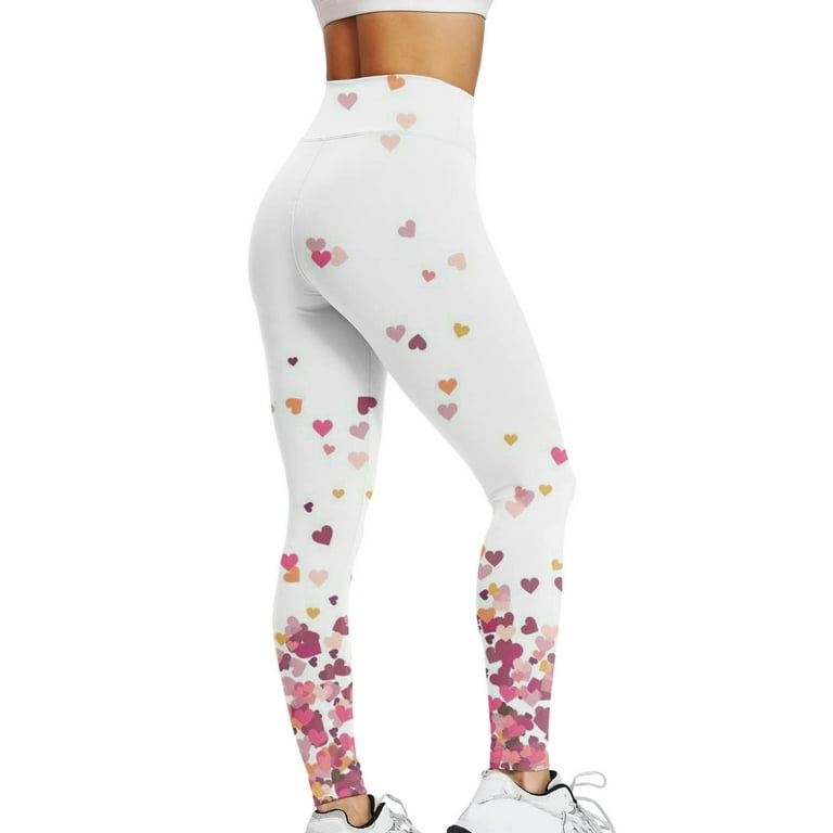 haxmnou women's casual soft leggings â€“ love heart printed stretchy comfy  peach skin lounge yoga pants pink s 